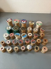 33 Vintage Wooden Sewing Thread Spool Lot Empty Assorted Sizes Brands Crafts