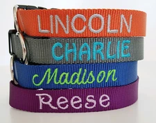 Embroidered Dog Collar, Personalized Custom, Cat, Name & Number, 25 Nylon Colors