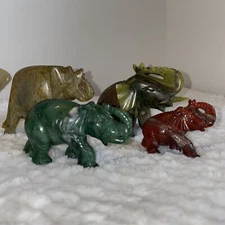 set of 4 semi precious stone  hand carved elephants All Trunks Up