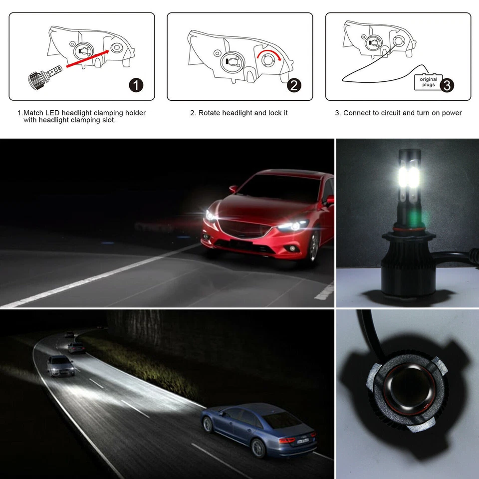 Faro LED de 4 lados 9004 haz alto bajo para Ford F-350 F-250 F-150 1987-1991 Foto 4 de 4