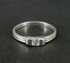 Ring Silver Square Cubic Zirconia Stone Lined Band Sterling Silver 925 Size 7