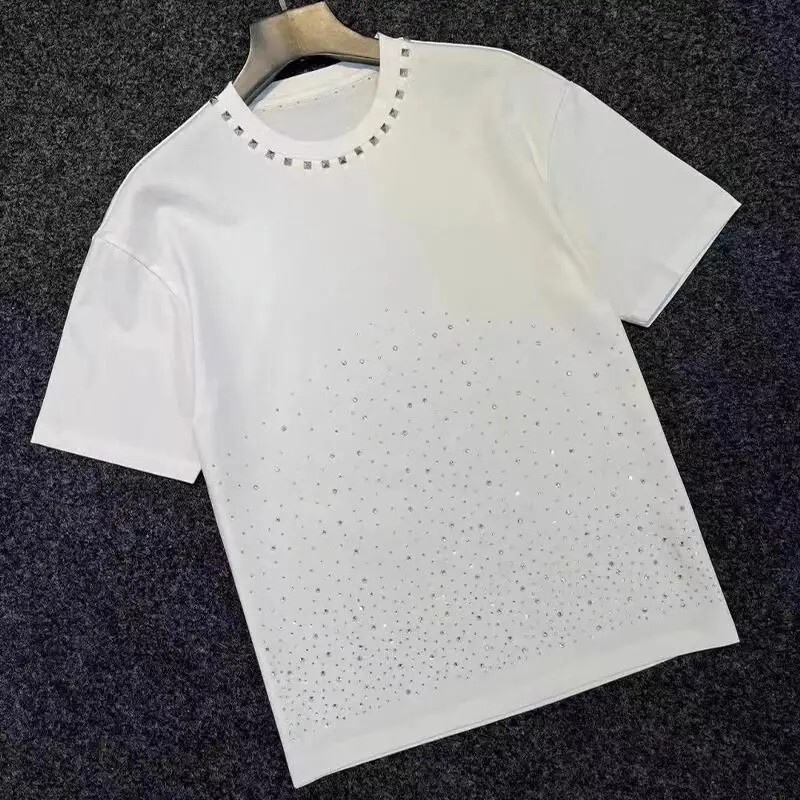 New Men Women Diamond Fashion Rhinestones Luxury T-Shirt High Quality 3 Colors