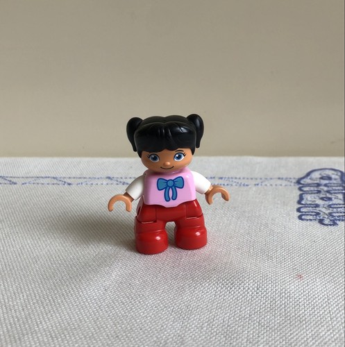 Duplo lego Girl Black Hair Pink Top Blue Bow Red Pants figure Replacement Toy - Picture 1 of 10