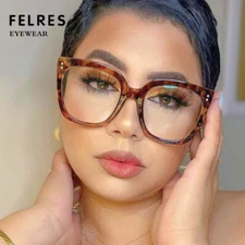 Women Oversize Anti Blue Light Eyeglasses Clear Lens Square Glasses Frames New