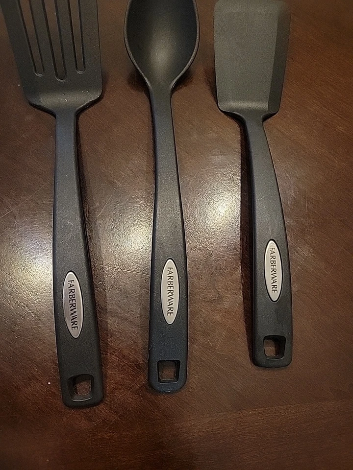 3 pc Farberware Solid Slotted Spatula Turner Flipper Spoon Black Nylon Plastic - Image 4 of 4