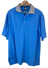 Footjoy FJ Polo Shirt Men s L Large Blue Striped Collar Performance Stretch