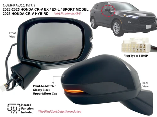 Side Mirror for 2023-2025 HONDA CR-V with Signal Light 14H6P Passenger Side