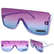 Oversized Classy Elegant Modern Retro Shield Style SUNGLASSES Large Purple Frame