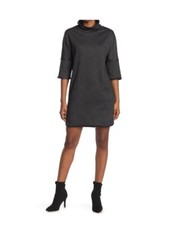 Max Studio Dress Double Knit Mock Neck Black/Charcoal Size L Women's Pockets 