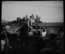 CONWY CASTLE FROM THE BOAT C1940 VINTAGE PHOTO Magic Lantern Slide WALES