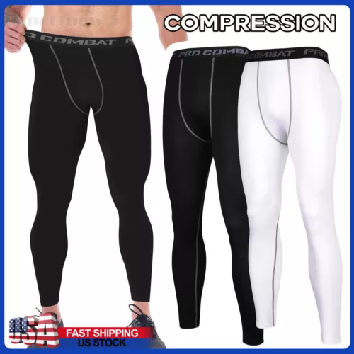 Mens Compression Pants Base Layer Long Tight Leggings Gym Workout Running Pants - Picture 1 of 24