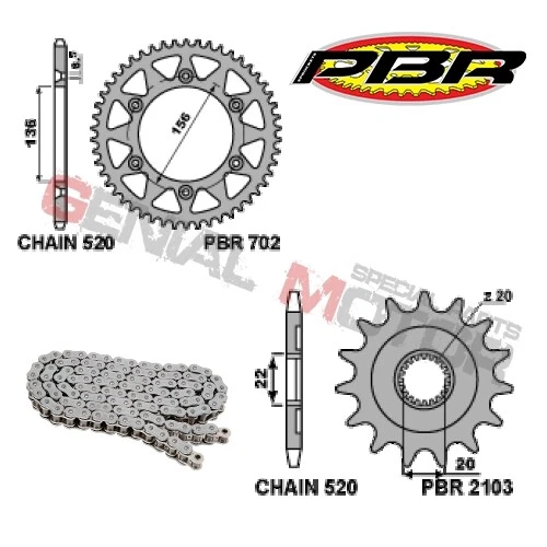 EK1420 Chain and Sprockets Kit 13 / 48 / 520 PBR GAS-GAS EC 450 F 2013 > 2015 - Imagem 2 de 2