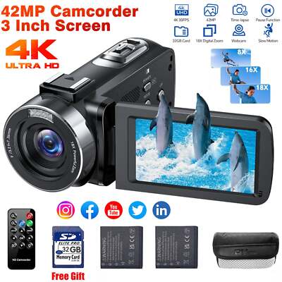 4K UHD 42MP Videokamera Camcorder Recorder 18X Zoom Youtube Drehung Bildschirm
