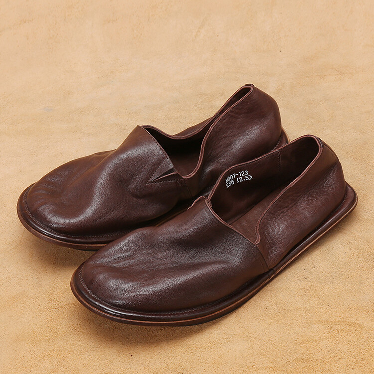 Mocasines sin cordones estilo japonés hechos a mano para hombre de cuero real zapatos planos informales talla