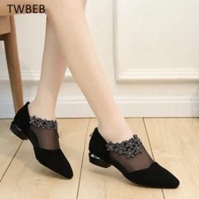 Sandals Fashion mesh net Rhinestone Women Flowers Low Heel Women Mesh Plus Size