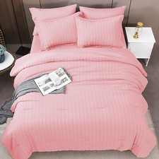 HYMOKEGE Pink Queen Comforter Set Seersucker 3 Pieces, Bedding Comforter Se