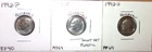 1992-P EXTRA FINE / 1992-D MINT STATE / 1992-S HIGH END PROOF ROOSEVELT DIMES