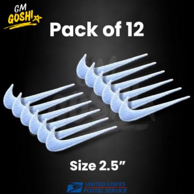 White Swoosh Embroidered Swoosh Embroidered Logo Iron On 2.5'' Size Pack of 12