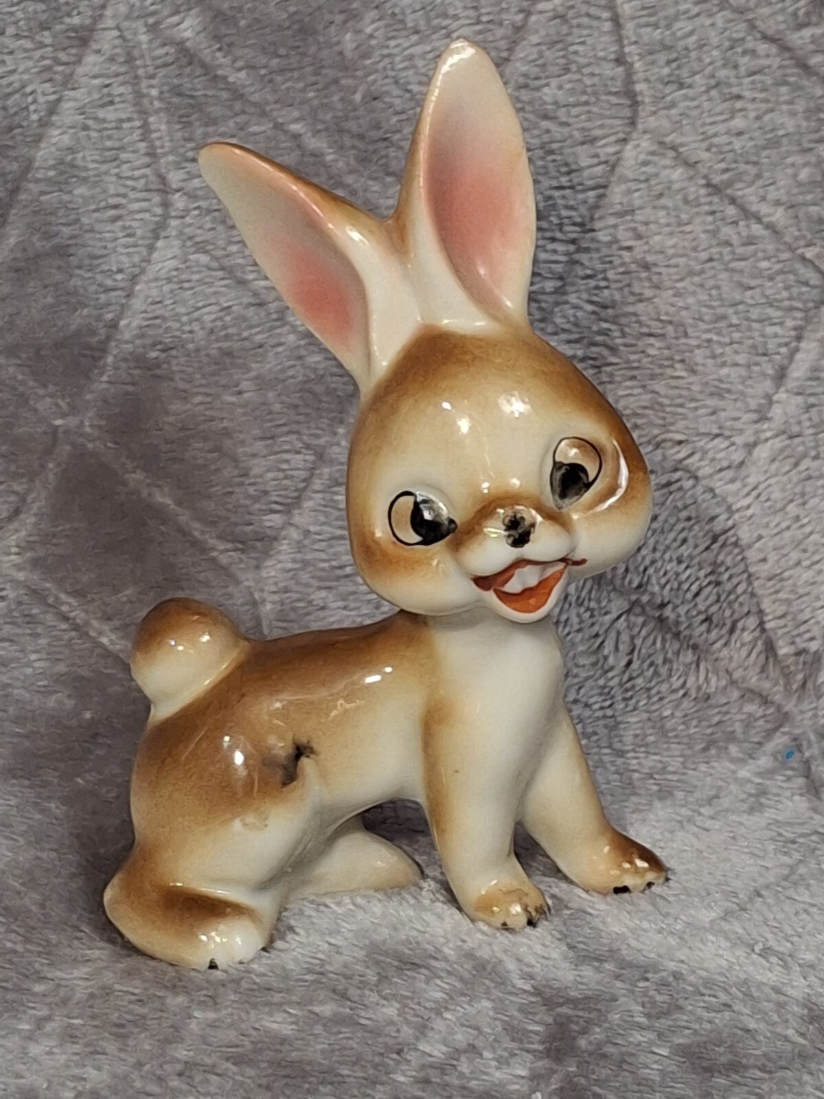 Vintage Bunny Figurine Ceramic Rabbit Japan Happy Smiling Animal Nick Nack