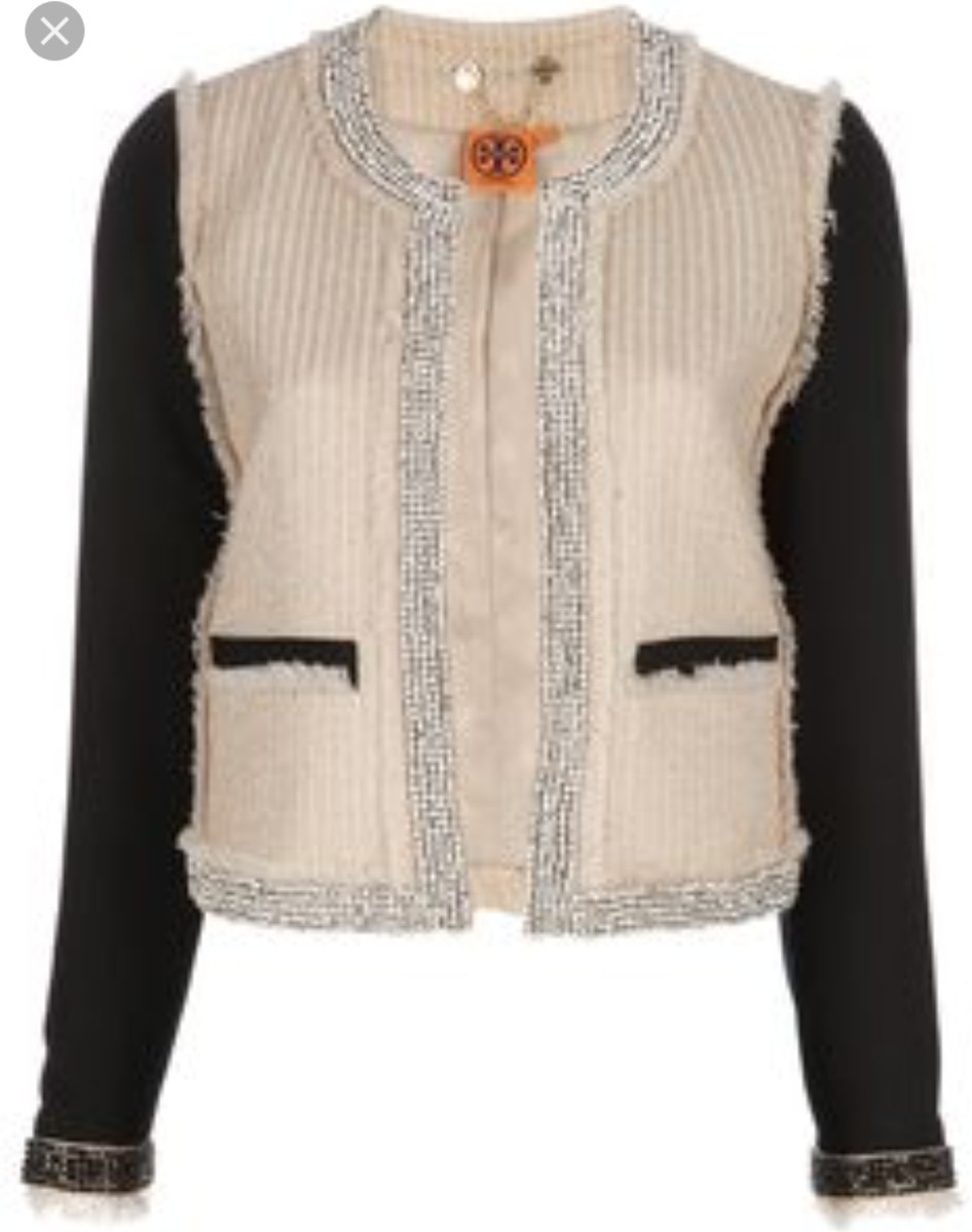 TORY BURCH Sairy BLING Jacket Black Tan Rhinestones/Crystals