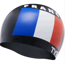 TYR Black Blue Red White Men's Silicone Swim Cap FRANCE Flag Graphic New in Box