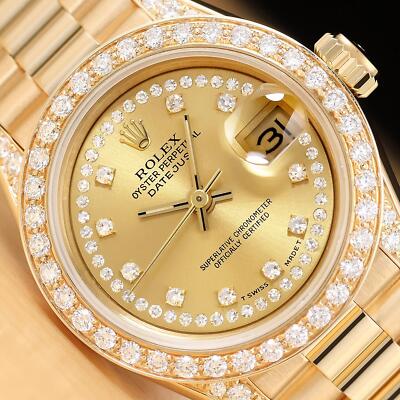 ROLEX LADIES PRESIDENT 69178 FACTORY STRING DIAMOND 18K YELLOW