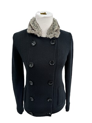 Michael Kors Black Cardigan Sweater Removable Faux Fur Collar Womens Size  Small