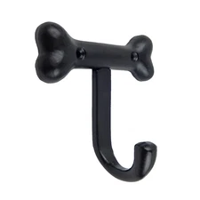 Dog Bone Leash Holder Hook Wall Mounted Cast Iron Coat Towel Key Hanger Black