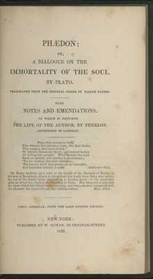 Plato / Phaedon Or Dialogue on the Immortality of the Soul.. with Notes 1st 1833
