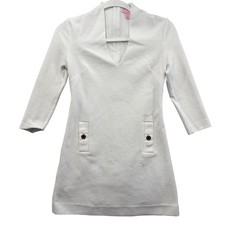 Lilly Pulitzer Charlena Shift V Neck Dress Extra Small White 3/4 Sleeve Resort