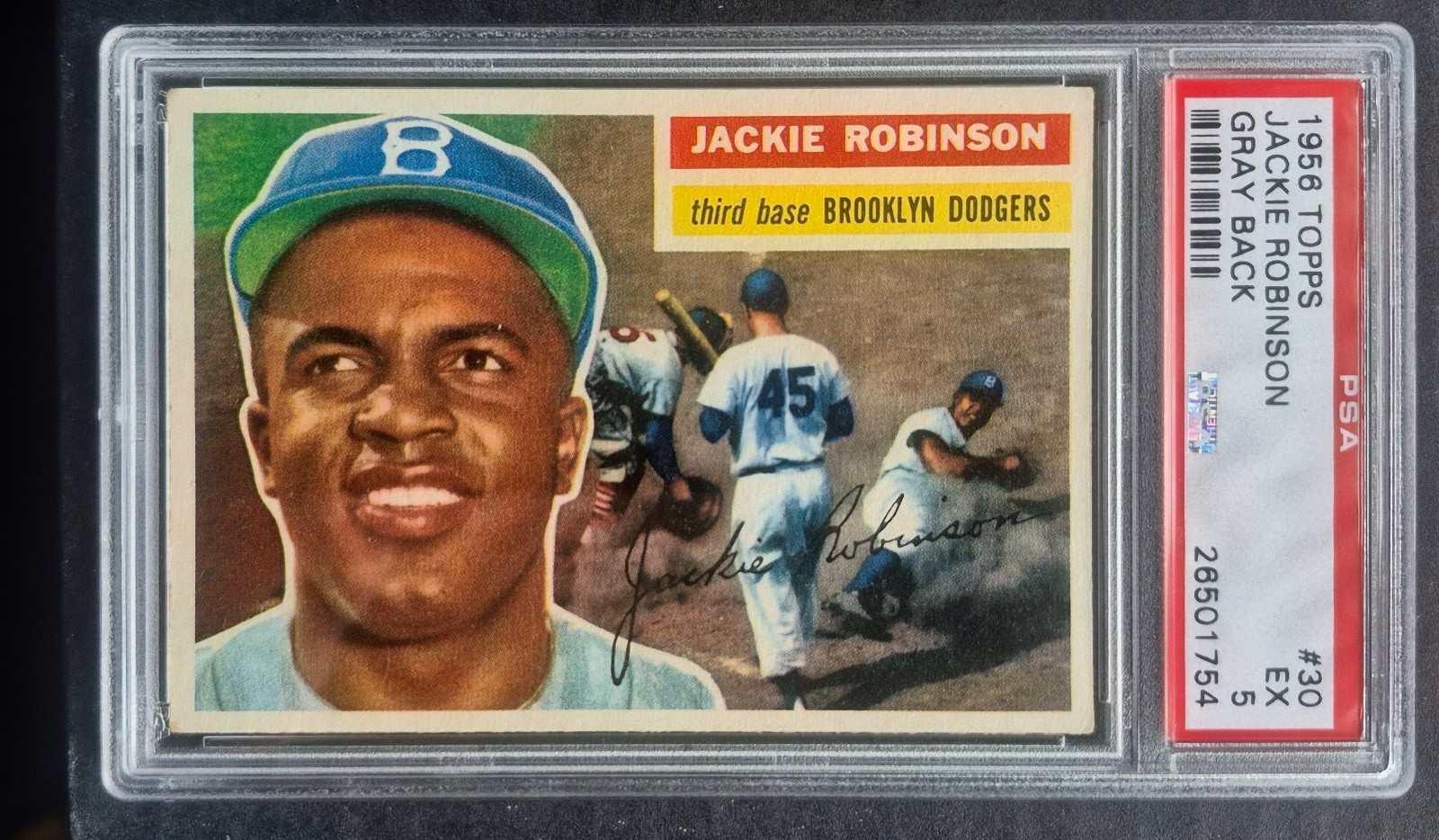 1956 Topps Set-Break #30 Jackie Robinson Gray Back PSA 5 EX - Nice Eye Appeal view 1