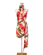 Fashion Nova NWT Bright Open Back Satin Mini Dress Keyhole Halter Small Cruise