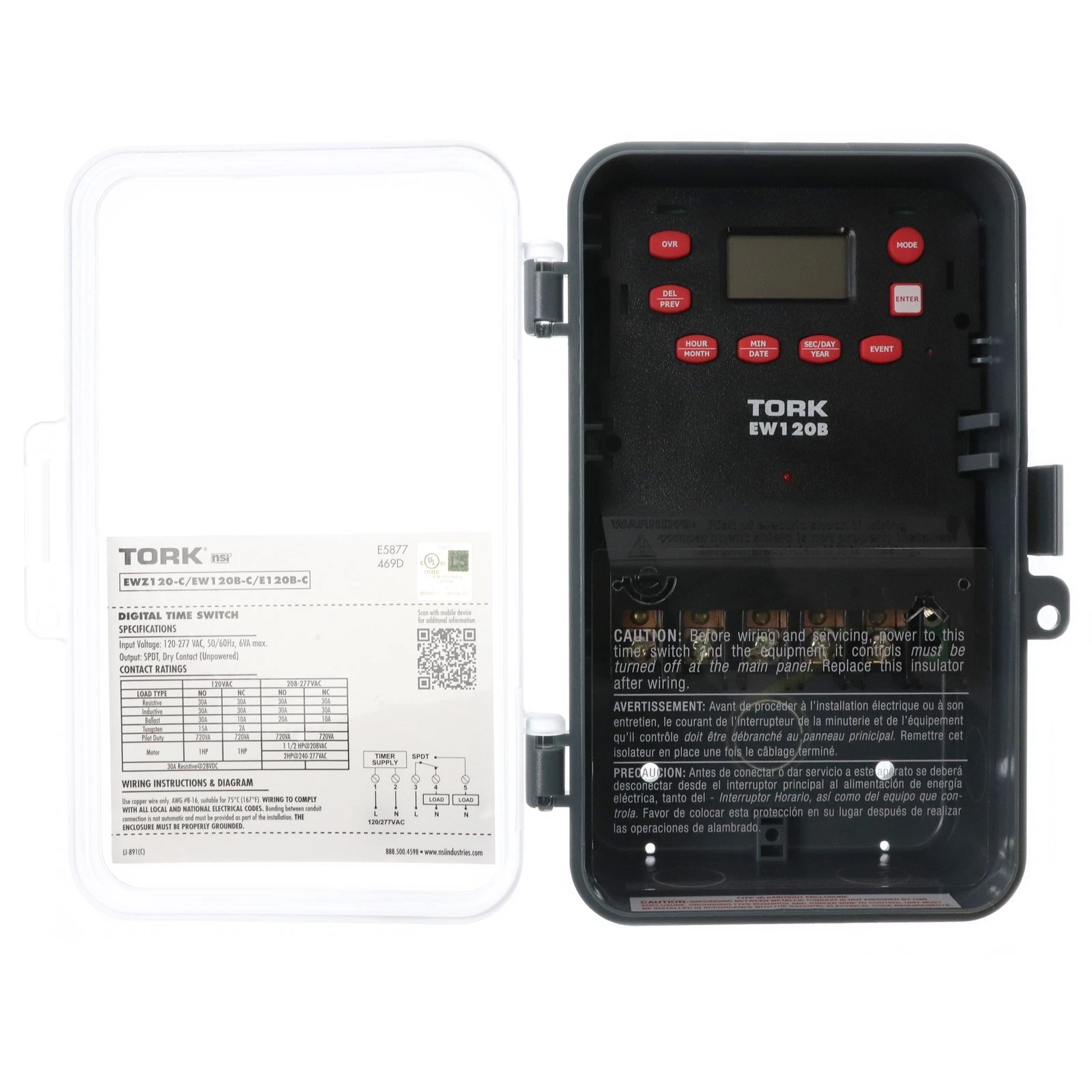 TORK NSI EW120B-C DIGITAL TIME SWITCH, 24-HOUR OR 7-DAY, WEATHERPROOF, SPDT