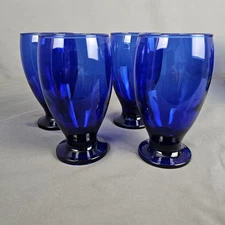 Vintage 4 Cristar Lexington Cobalt Blue Footed Glasses