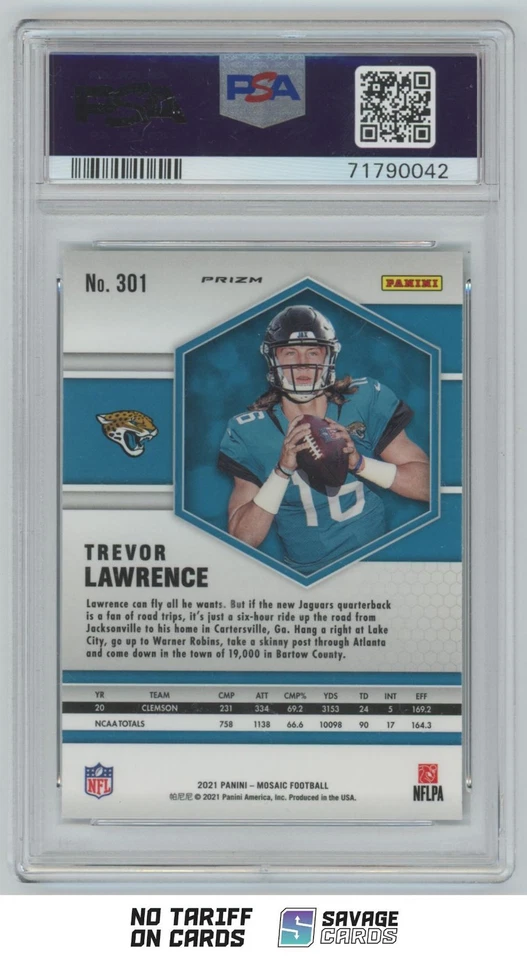 2021 Panini Mosaic Green Trevor Lawrence RC PSA 10 #301 Jacksonville Jaguars - Image 2 of 3