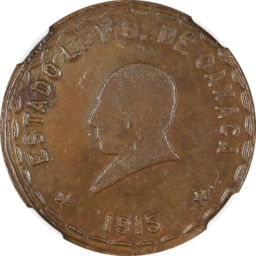 Mexico 10 Centavos Oaxaca 1915, 2nd Bust, NGC MS64 BN. KM# 722