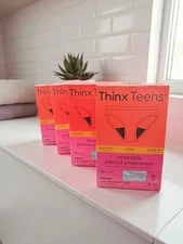 4 x THINX Teens 1 Pair Reusable Period Underwear Panties Small 9-10 Bikini Blue