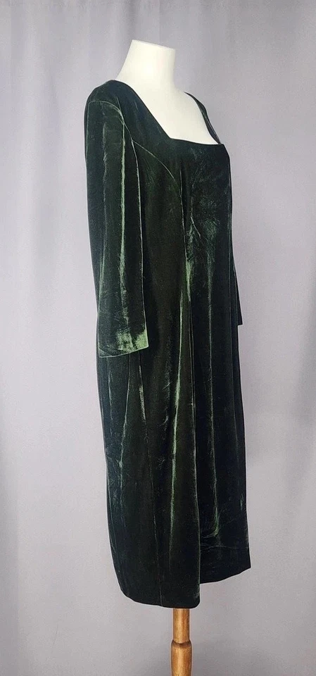 Vestido Donna Morgan Mujer 14 Verde Terciopelo Manga Larga Cuello Cuadrado Midi Cóctel Foto 2 de 4