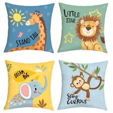 Cartoon Animals Throw Pillow Covers 16x16 Inch Set of 4 Baby Elephant Giraffe...