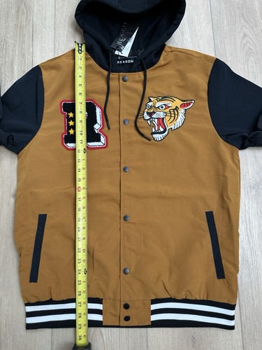Kapuzen College Jacke NEU mit Etikett Herren L Gold Schwarz Reason Marke Patches Knöpfe - Bild 15 von 16
