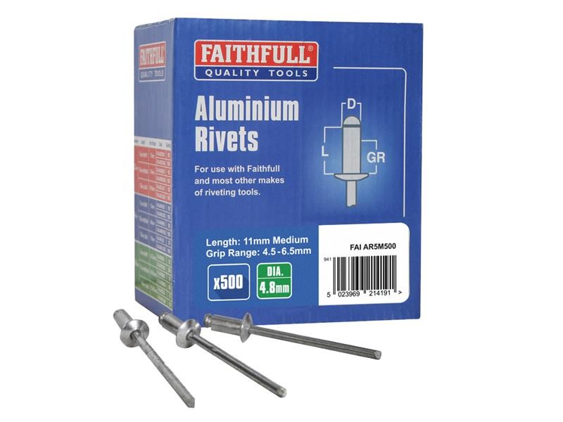 Faithfull Aluminium Rivets 4.8 x 11mm Medium Bulk Pack of 500 FAIAR5M500 - Image 4