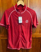 NWT Swim Zip Rash Guard Red Full Zip S/S Swim Top UPF 50+ Men's Size S
