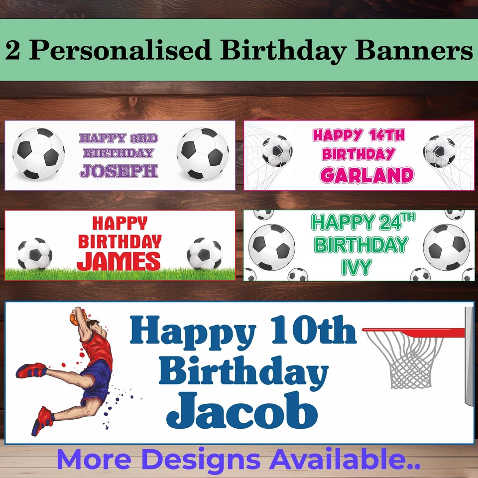 2 x Banner de aniversário de críquete personalizado nome personalizado decoração de festa esportiva - Imagem 3 de 4