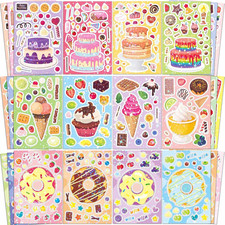 24 Sheets Make a Face Stickers for Kids, Make Your Own Sticker Sheets with Cake,