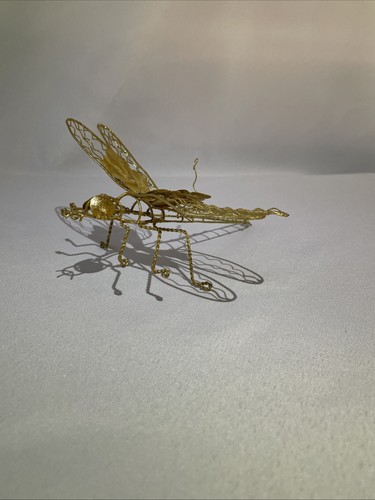 Handmade Gold Metal Dragonfly Figure Decor 6.5” x 6.5”