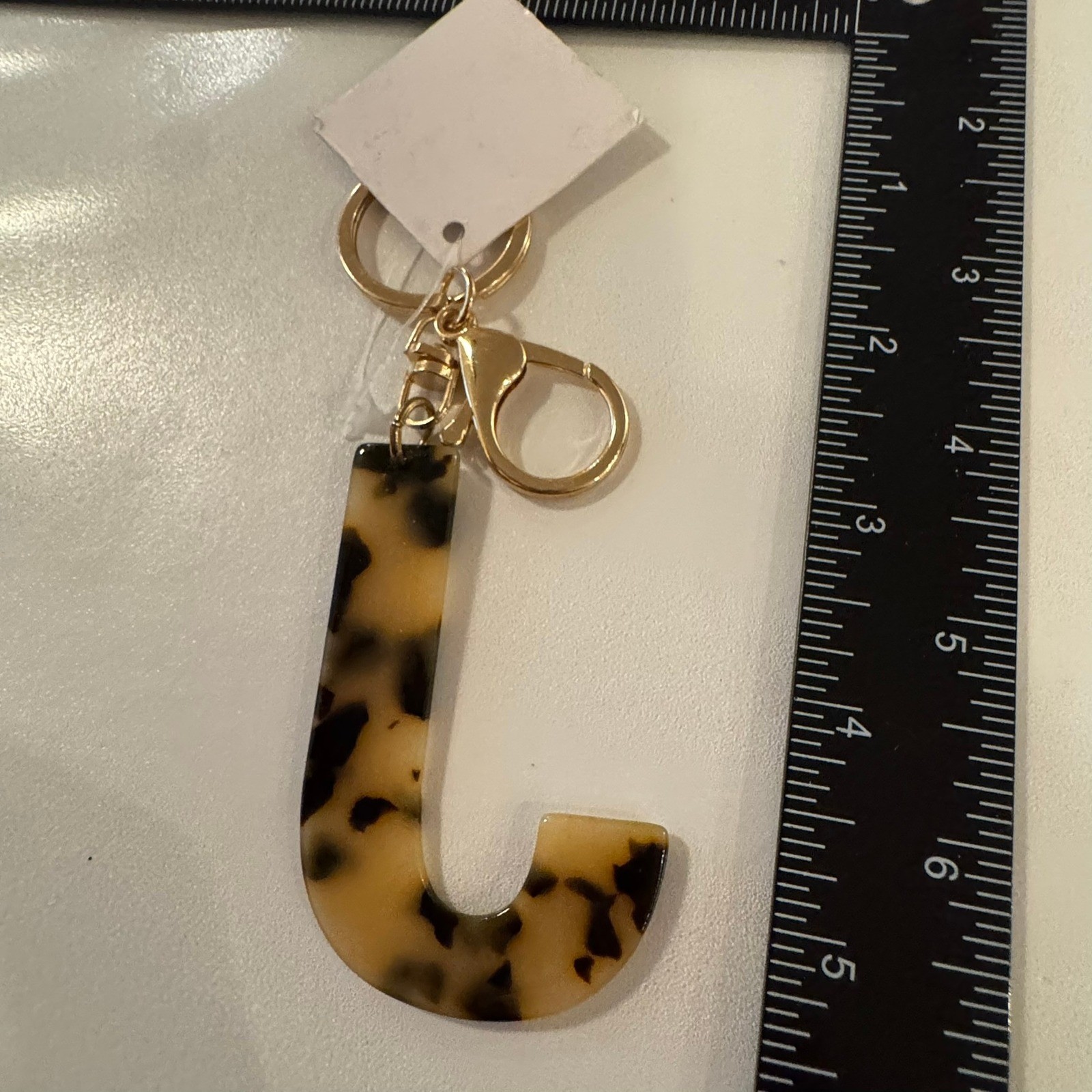 Tortoise Shell Letter J Initial Keychain Gold Ton… - image 5