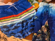 Boys Preowned Swim Trunks, 2 Blue Trunks Size 8; 1 Green Trunk Size 5-6; Total 3