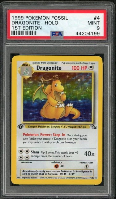 1999 Pokemon Fossil Dragonite Holo 1st Edition #4 PSA 9
