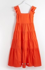 Oliver Bonas Cotton Summer Midi Dress Pockets Coral Orange Pockets RRP £69.50