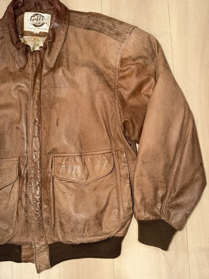 VTG 90s Global Identity GIII Leather Atlas Lined Aviator Bomber Flight Jacket S - Image 3 of 4